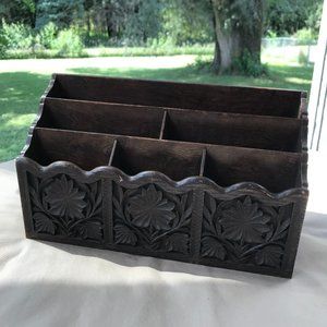 Vintage faux wood carved Desk Organizer and Mail Sorter desk letter organizer